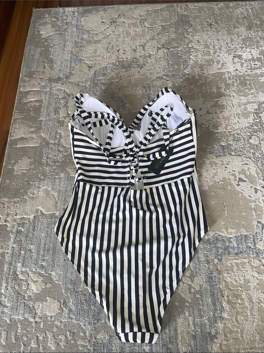 City Chic nwt Black & White Striped One-Piece Swimsuit - Picture 4 of 7
